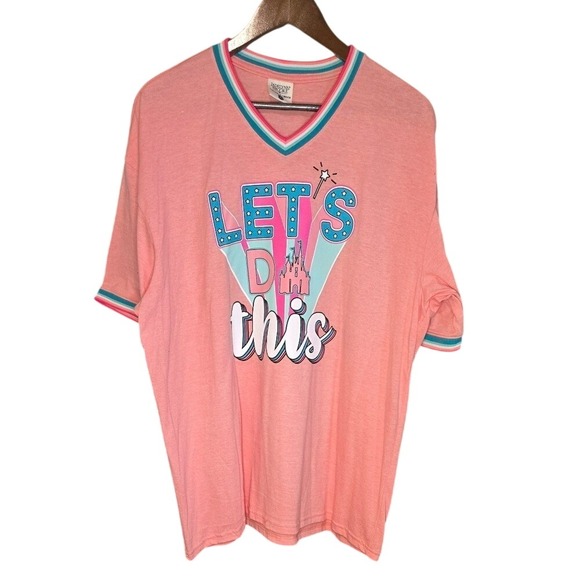 Jadelynn Brooke Womens XL Pink "Lets Do This" Disney Castle V-Neck T-shirt - Picture 2 of 8